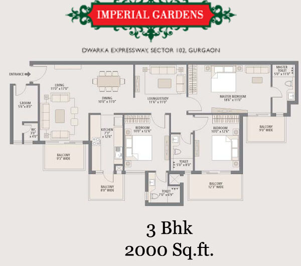 Emaar imperial Garden Floor Plan 3BHK