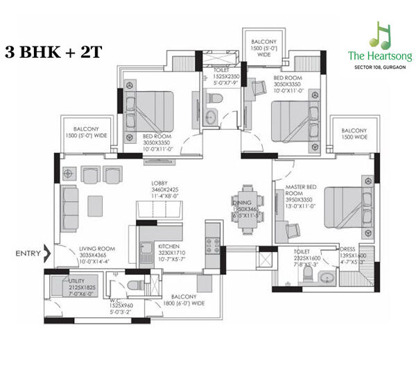 Experion The Heart Song Floor Plan 3bhk