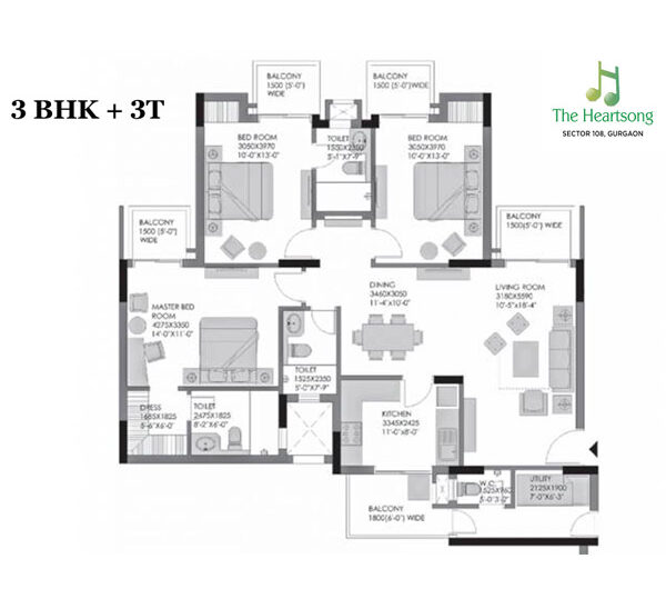 Experion The Heart Song Floor Plan 3bhk