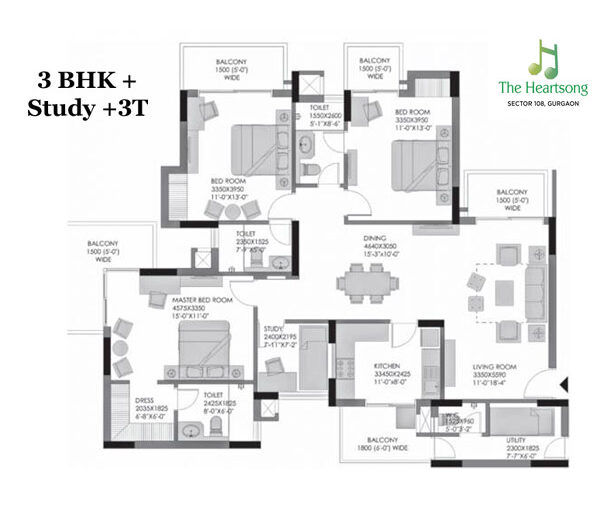 Experion The Heart Song Floor Plan 3bhk