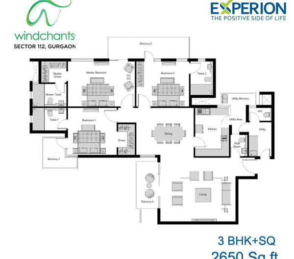 Experion Windchants Floor Plan 3BHK