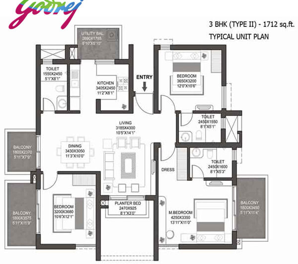 Godrej Summit Floor Plan 3BHK