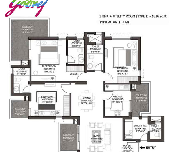 Godrej Summit Floor Plan 3BHK